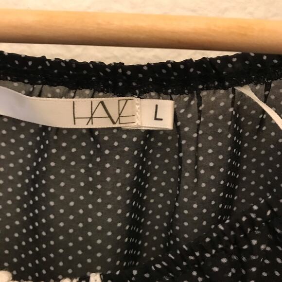 Have Black White Polka Dot Sheer Lace Blouse Fairy Goth Whimsy Size Large - Picture 5 of 5